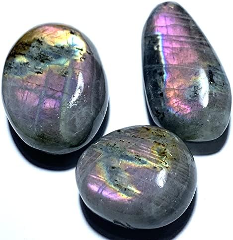 QXGSZA PURPLE LABRADORITE PLAM STONES 3PCS Izlečenje kristalno drago kamenje Originalni uzorak zabrinutost za iscjeljujuću kristalu sa baršun vrećicom