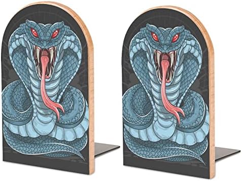Cobra-zmija slikarstvo Drvo Bookend dekorativni Neklizajući kraj knjige 1 par 7x5 inča