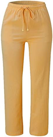 Felwors Llinen Hlače za ženska plaža, ležerne ljetne široke noge elastični struk kaprisu hlače relex fit