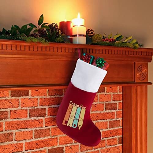 Crazy Fox Lady Božićne čarape Xmas Socks poklon torba za obiteljski odmor Kamin Drvo viseći ukrasi ukras