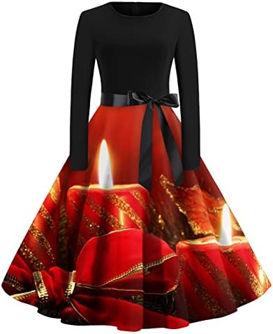 Ženska Božićna haljina sa printom za žene duge rukave haljine za zabave Casual haljine