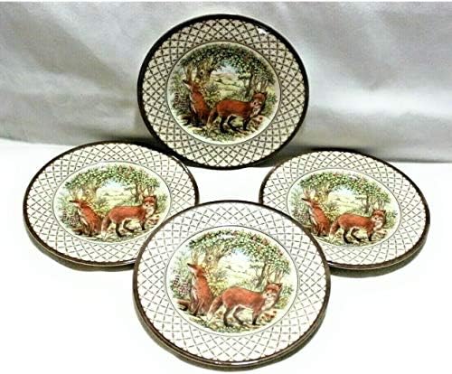 Royal Stafford Woodland Fox Ploče za večeru od 4 domovine Viktorijanska engleska keramika