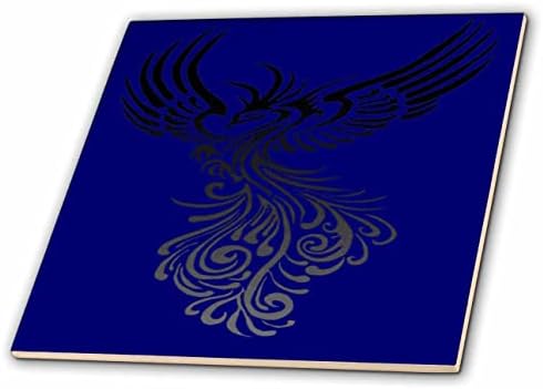 3drose Rising From The Ashes Artistic Phoenix Black Grey Ombre On Blue-Tiles