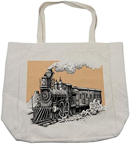 Ambesonne parni motor torba za kupovinu, Vintage drveni voz Rail Wild West Wagon u selu efekat crtanja,