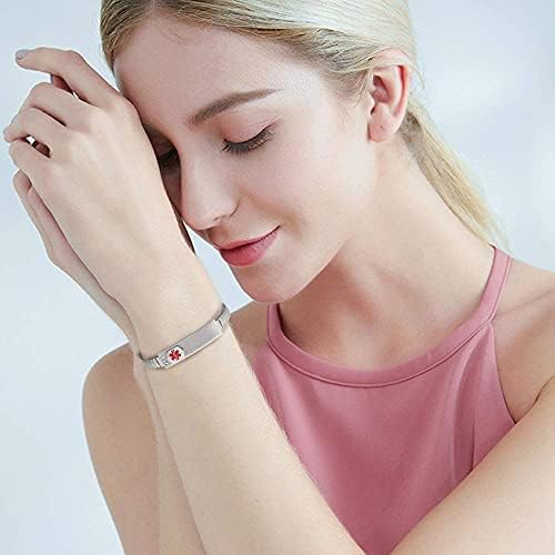 Yinox Medical Alert narukvice za žene, personalizirana narukvica od nehrđajućeg čelika za nehrđajuću čeliku za