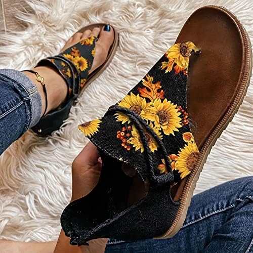 Beažerna sandala za plažu za žene Suncokretorni print Flip Flop Slip-on Toe 2023 Ljetni casual boemski