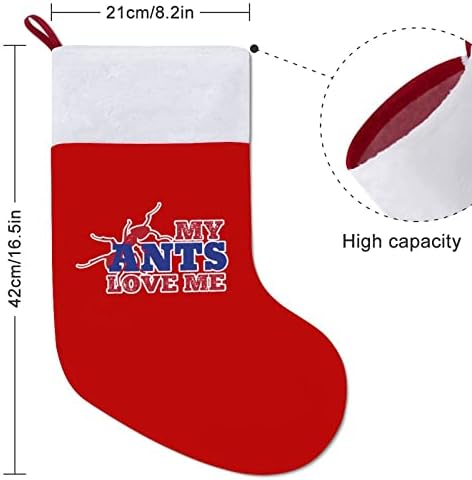 Moji mravi me vole božićne čarape crveni baršun sa bijelom bombonomskom torbom Xmas ukrasima