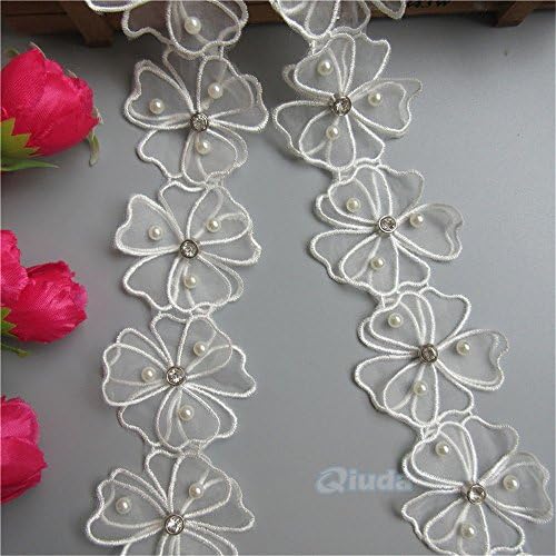 1 metal biserna dijamantna mreža 3D čipka za cvijeće rub obloga 5,5 cm širina bijeli ukrasi