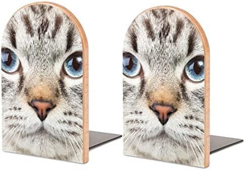 Funny Cat Kitten Face štampani kraj knjige drveni držači za knjige 1 par za police teški stalak