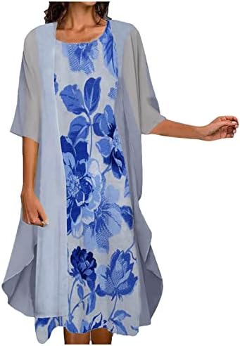 Ženska casual moda Print V-izrez srednje dugačke kamizole dvije komadne set haljine