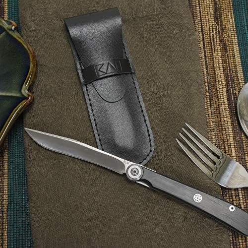 Kai lični odrezak/džentlmenski nož, ručni sklopivi japanski džepni nož sa kožnim omotačem, Oštrica od 3,25 inča, Srebrna, crna drška, KAS5702, pakovanje od 1