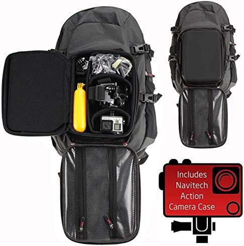 Navitech action backpack i sivo kućište za pohranu s integriranim remenom prsa - kompatibilan sa Akaso V50x