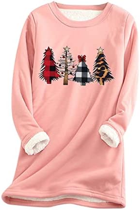 Fleece obložene zimske dukseve za žene, 2022. plus veličine Božićni džemperi s dugim rukavima Crewneck Topla pulover vrhove