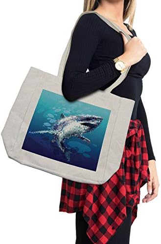 Ambesonne Shark torba za kupovinu, digitalna psihodelična ajkula s kapljicama zastrašujuća apstraktna