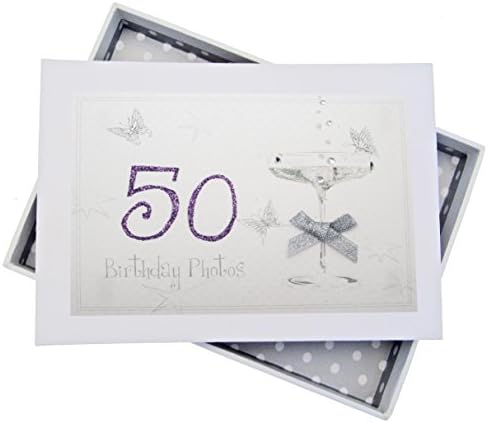 Bijele pamučne kartice 50. rođendane fotografije, sitni album, kupe, 12,5x17,5x2,5 cm, 6 pakovanja