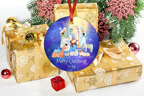 Jaslica scena Božić Ornament Sveta Noć keramički Ornament vjerski Božićni ukrasi rođenje ukrasi za božićno drvce 3 inčni Porculanski Ornament za porodične prijatelje svadbeni tuš Baby Shower