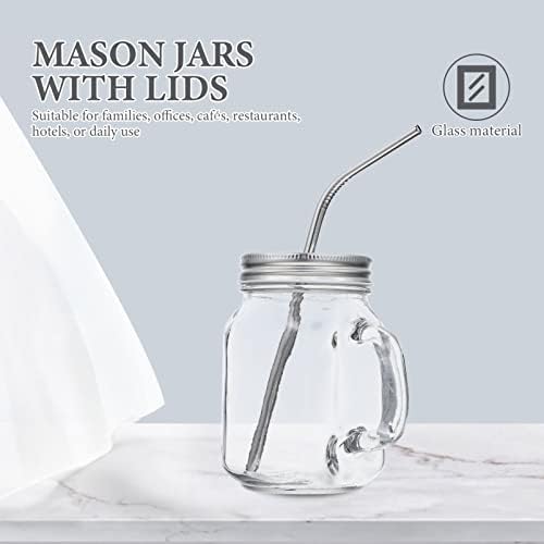 Cabilock Mason tegle sa poklopcem i slamom 2 Set čaša za piće sa ručkama prozirne staklene čaše