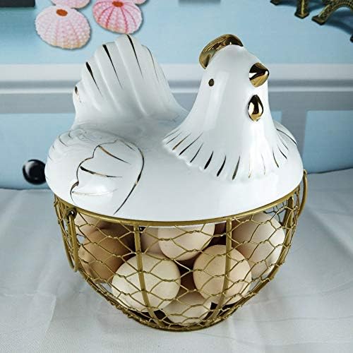 Metalna žičana korpa za odlaganje jaja sa keramičkim pokrivačem za piletinu u stilu seoske kuće