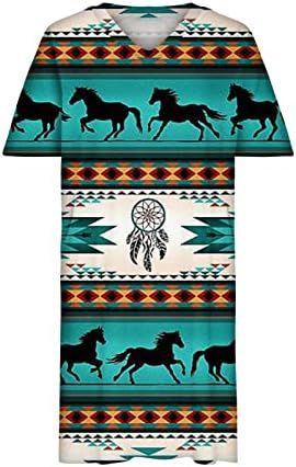 Plus size Western haljina za žene Aztec Ispis Etnička haljina Boho sunčana haljina kratka rukava modna tunika Top haljina sa džepovima