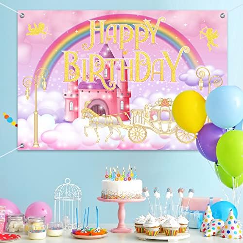HAMIGAR 6x4ft Happy Birthday Banner Backdrop - rainbow Birthday Decorations potrepštine za djevojčice - Pink