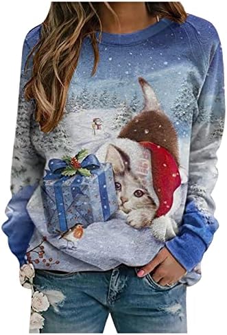 Božićne košulje za žene 2022 Moda plus veličina smiješna slatka vrhova casual labavi fit crewneck duksevi odjeća Y2K odjeća