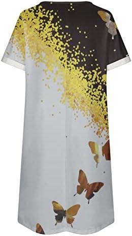 Ljetna haljina s V-izrezom za žene tiskane kratke rukave suspenders džepove Pulover haljina br. 1