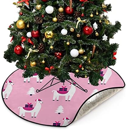 Cupada Božićna ružičasta Llama božićne stabla prostirke Vodootporna suknja od drveća, firm šuma Xmas stalka