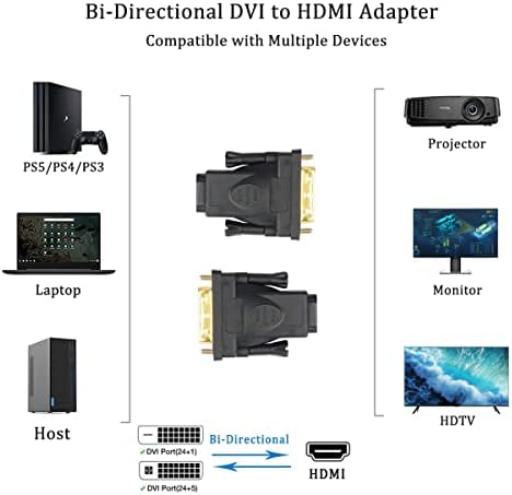 Uvooi Dvi do HDMI adaptera 2-pakovanje, dvosmjerni HDMI to DVI adapter konveter DVI muški do HDMI ženski 1080p za PS5 / PS4 / PS3, HDTV, projektor, računar