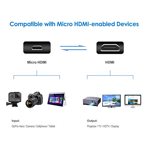 Rankie Micro HDMI na HDMI kabl, podržava Ethernet, 3D, Audio Return, 6FT