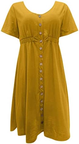 GUMTRE ženske haljine elastični struk haljina ljeto V vrat sarafan dugme Down T Shirt haljina Midi Swing