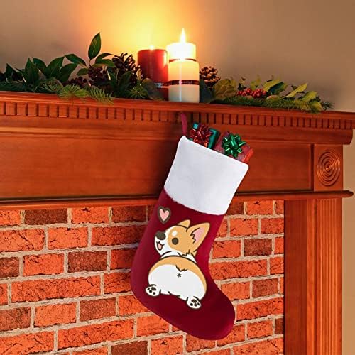 Funny Corgi Butt Božićna čarapa Klasični viseći ukrasi Bijela manžetna bombonska torba za porodične zabavne ukrase