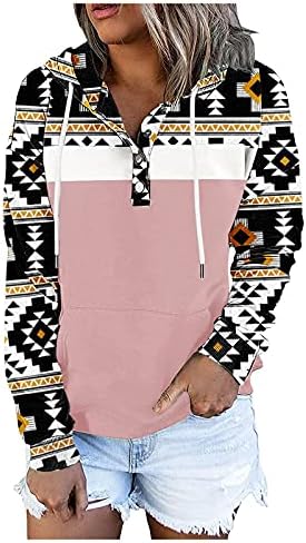 Pulover Ženske vrhove Retro Print Hoodies Pulover kapuljač kaputi sa pamučnim puloverima sa džepovima sa crtežom
