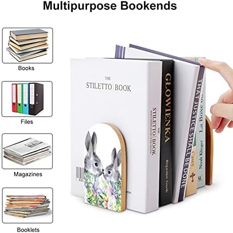 Akvarel zečevi Drvo Bookends teške držače knjiga za police dekorativne knjige Završava