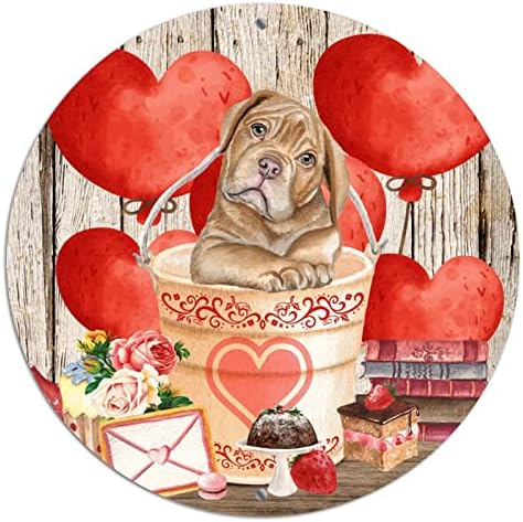 Okrugli metalni valentinovo vijenac potpisuje pudlice crveno srce balon od drveta ljubitelj ljubimca za kućne