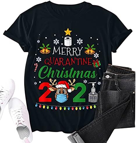 Sretne božićne majice za žene Xmas Tree Santa Claus Deer Graphic Top Short rukav Crewneck Ležerna bluza za odmor