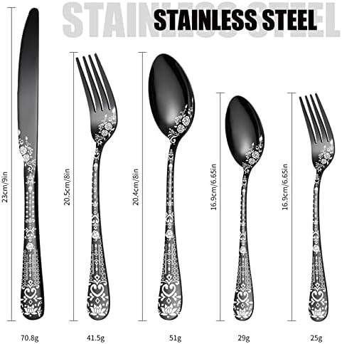 Viljuške kašike i noževi Set 20 komada crnog srebrnog posuđa Crni pribor uključuje setove pribora za jelo