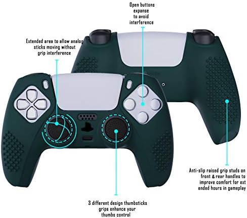 PlayVital Racing Green 3D proussed Edition Slip Silikonska kožna kožna kožna kože za reprodukciju 5, meka gumeni zaštitnik futrole za PS5 bežični kontroler sa 6 crni hvataljka