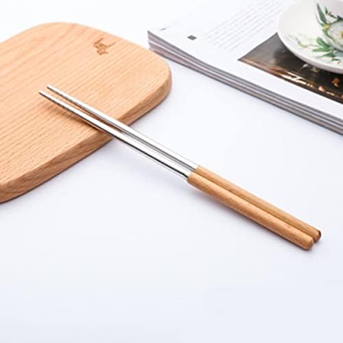 Hemoton Poklon Set 4kom prijenosni nehrđajući štapići za jelo kašika Steel Wood Camping Kit