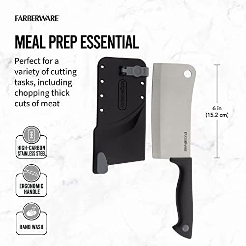 Farberware Edgekeeper 6-inčni nož za cijepanje sa poklopcem oštrice sa Samooštrenjem, kuhinjski nož s visokim ugljikom i nehrđajućim čelikom s ergonomskom ručkom, nož oštar kao žilet, Crni