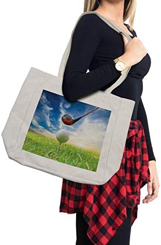 Ambesonne sportska torba za kupovinu, tematska makro fotografija Golf kluba Print løfter and Ball on Tee,