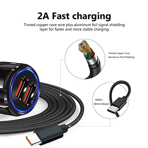 Brzi auto punjač USB Tip C Punjenje kabl kabela Fit za TCL Flip Pro, Alcatel Go Flip 4, Cricket Icon 2/3
