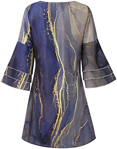 Zefotim ženska modna modna vintage Elegantni ispisani V-izrez 3/4 rukava labava mini majica haljina