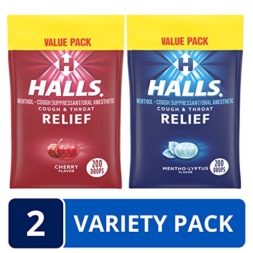 HALLS Relief Variety Pack, Cherry i Mentho-Lyptus kapi za kašalj, 2 paketa vrijednosti od 200 kapi