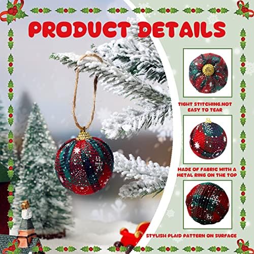 BBTO 80 kom Božić Buffalo Plaid Balls 4 veličine tkanina umotana u užad Tree Ball ukrasi Božić viseći ukrasi