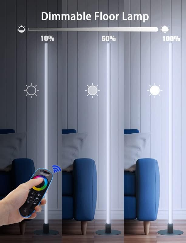 Yeluft RGB podne žarulja RGBW Corner Lamp sa daljinskim upravljačem za nanošenje aplikacije, 360 ° osvjetljenje LED svjetlo, 250+ scenskih režima, DIY mod, glazba Sync, Timming, Snage za dnevnu sobu Spavaća soba