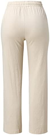 Yangqigy ženske casual pantalone ravne čvrste elastične hlače Dugim posteljinskim posteljinskim strukom