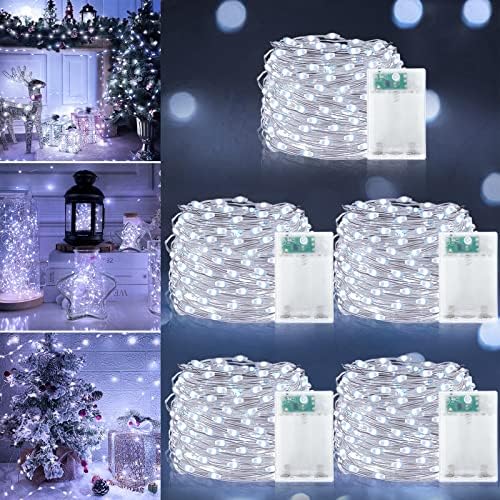 TURNMEON [ 5 Pack & amp;Timer ] 500 LED 165 Ft Fairy Lights baterijska bakrena žičana svjetla za unutrašnju vanjsku Božićnu dekoraciju dekoracija svadbene zabave kućni odmor dekor, 100 LED 33 Ft svaki