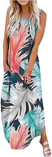 LMDUDAN Ljetna moda Maxi haljina za žene Labave Crewneck Center Haljine bez rukava Trendi gradijent udobne