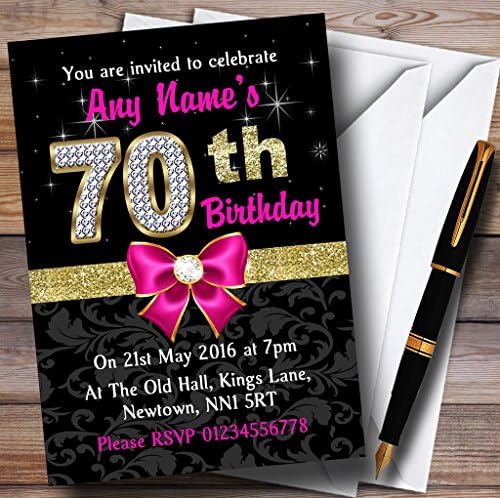 Pink Black Gold Diamond 70. rođendan Personalizirane pozivnice