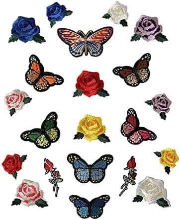 21 komad Cvijeće Leptir vezeni zakrpe Podesite glačalo na šini na Applique Patch za umjetnička zanata, traperice, jakne, torbe, popravak